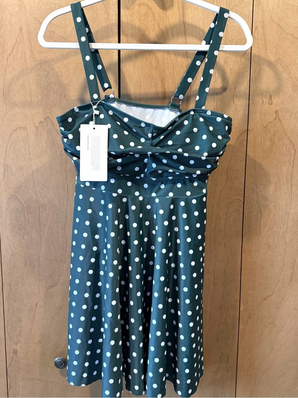 Bloom Chic NWT Green Polka Dot A-Line swim dress with built in underpant sz 12